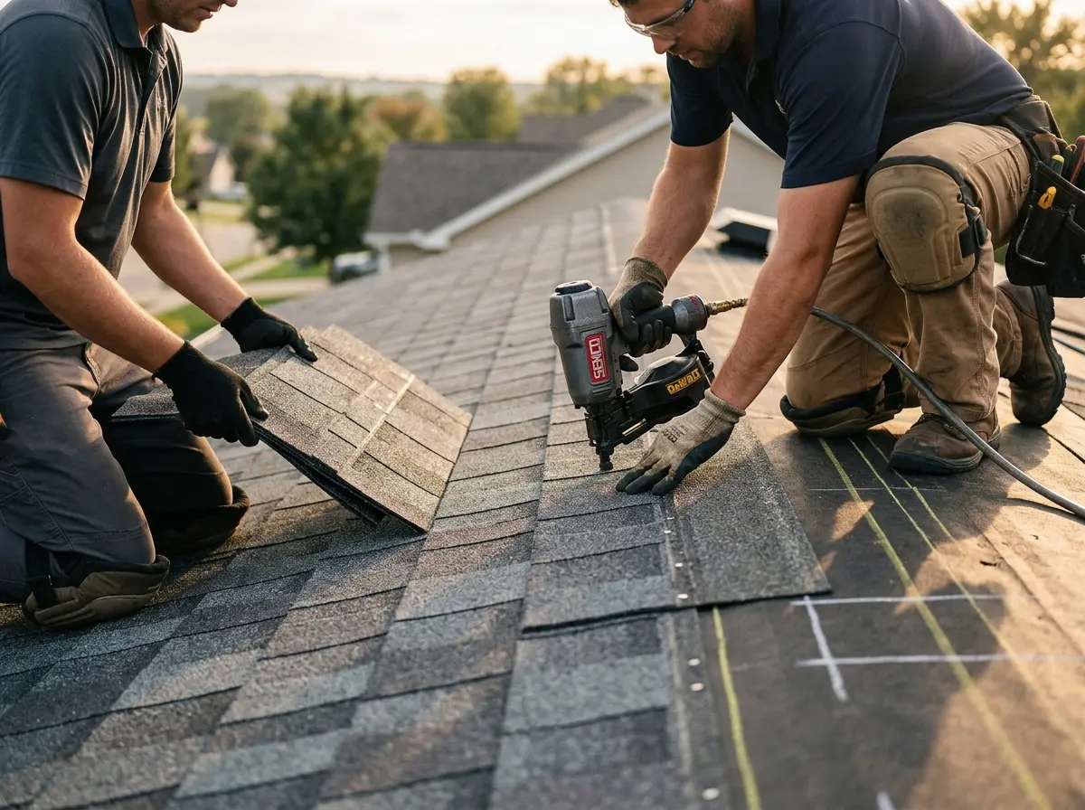 Professional roofer working on a residential roof in Suffolk